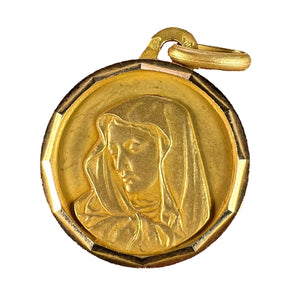 French Virgin Mary 18K Yellow Gold Medal Charm Pendant