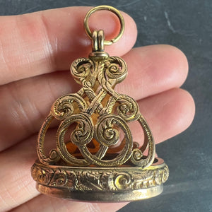 Large Antique Victorian Carnelian 9K Yellow Gold Charm Pendant Fob Seal