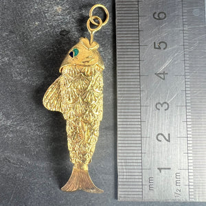 Large Vintage 18K Yellow Gold Articulated Lucky Fish Charm Pendant