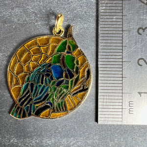 French Bird Plique A Jour Enamel 18K Yellow Gold Pendant Medal