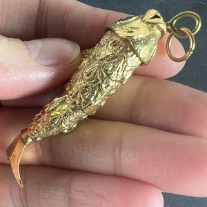 Large Vintage 18K Yellow Gold Articulated Lucky Fish Charm Pendant