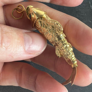 Large Vintage 18K Yellow Gold Articulated Lucky Fish Charm Pendant