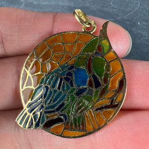 French Bird Plique A Jour Enamel 18K Yellow Gold Pendant Medal