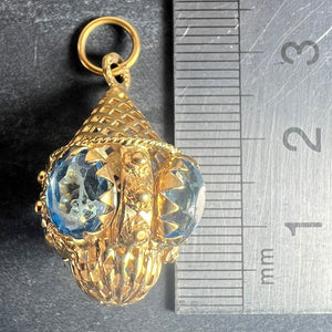 Large Vintage 18K Yellow Gold Blue Paste Etruscan Charm Pendant