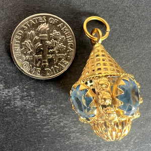 Large Vintage 18K Yellow Gold Blue Paste Etruscan Charm Pendant