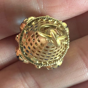 Large Vintage 18K Yellow Gold Blue Paste Etruscan Charm Pendant