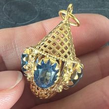 Load image into Gallery viewer, Large Vintage 18K Yellow Gold Blue Paste Etruscan Charm Pendant
