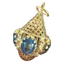 Load image into Gallery viewer, Large Vintage 18K Yellow Gold Blue Paste Etruscan Charm Pendant
