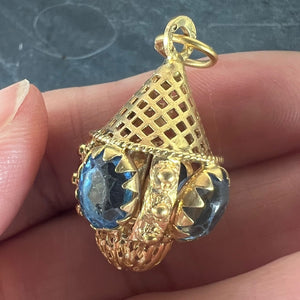 Large Vintage 18K Yellow Gold Blue Paste Etruscan Charm Pendant