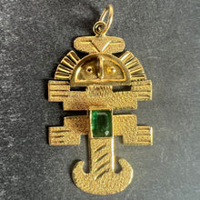 Load image into Gallery viewer, Vintage Aztec Inca God Icon 18K Yellow Gold Emerald Charm Pendant
