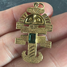 Load image into Gallery viewer, Vintage Aztec Inca God Icon 18K Yellow Gold Emerald Charm Pendant

