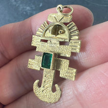 Load image into Gallery viewer, Vintage Aztec Inca God Icon 18K Yellow Gold Emerald Charm Pendant
