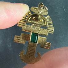 Load image into Gallery viewer, Vintage Aztec Inca God Icon 18K Yellow Gold Emerald Charm Pendant
