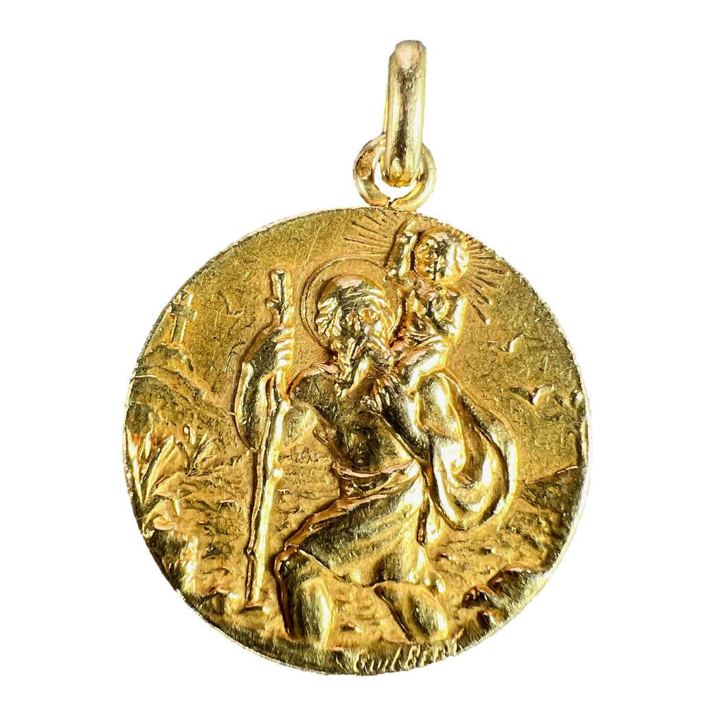French Guilbert Saint Christopher 18K Yellow Gold Pendant Medal