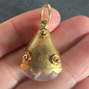 Vintage Rose Quartz Flowers 18 Karat Yellow Gold Charm Pendant