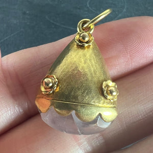 Vintage Rose Quartz Flowers 18 Karat Yellow Gold Charm Pendant