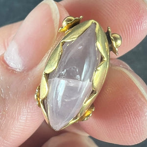 Vintage Rose Quartz Flowers 18 Karat Yellow Gold Charm Pendant