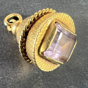 Vintage 18 Karat Yellow Gold Amethyst Barrel Charm Pendant