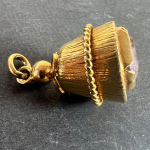 Vintage 18 Karat Yellow Gold Amethyst Barrel Charm Pendant