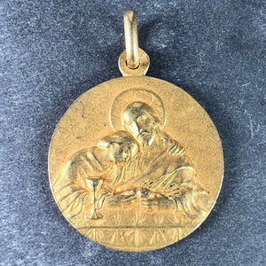 French Religious Medal Jesus Christ Holy Communion 18K Yellow Gold Charm Pendant