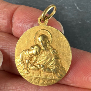 French Religious Medal Jesus Christ Holy Communion 18K Yellow Gold Charm Pendant