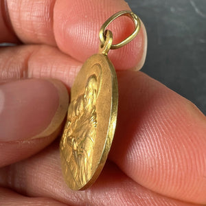 French Religious Medal Jesus Christ Holy Communion 18K Yellow Gold Charm Pendant