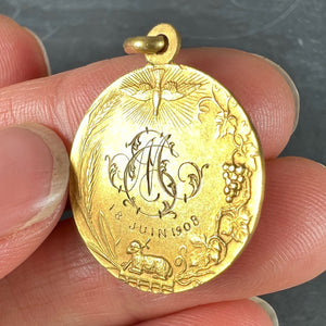 French Religious Medal Jesus Christ Holy Communion 18K Yellow Gold Charm Pendant