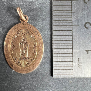 French Virgin Mary Notre Dame de Lourdes 18K Rose Gold Medal Charm Pendant