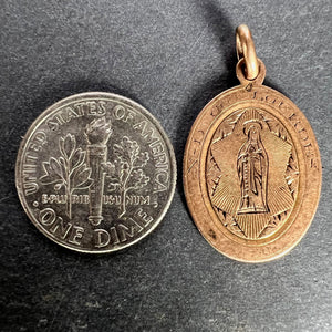 French Virgin Mary Notre Dame de Lourdes 18K Rose Gold Medal Charm Pendant