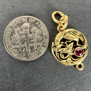 French Art Nouveau Griffon Chimera 18 Karat Yellow Gold Ruby Charm Pendant