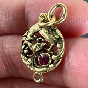 French Art Nouveau Griffon Chimera 18 Karat Yellow Gold Ruby Charm Pendant