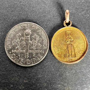 French Virgin Mary Shepherdess 18K Yellow Gold Charm Pendant Medal
