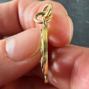 French Art Nouveau Griffon Chimera 18 Karat Yellow Gold Ruby Charm Pendant