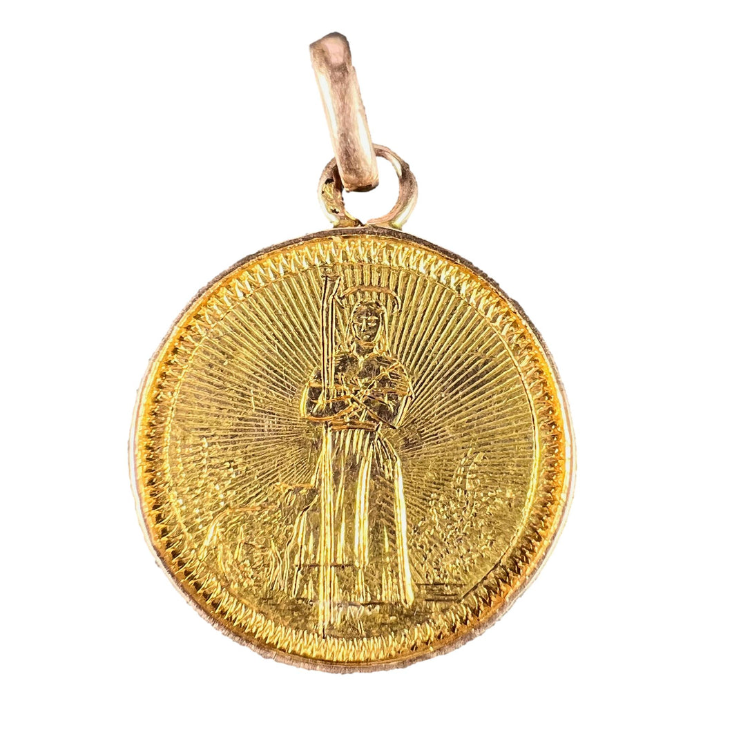 French Virgin Mary Shepherdess 18K Yellow Gold Charm Pendant Medal