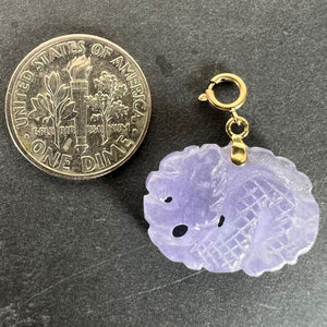 Vintage Carved Lavender Jade Dragon 14K Yellow Gold Charm Pendant