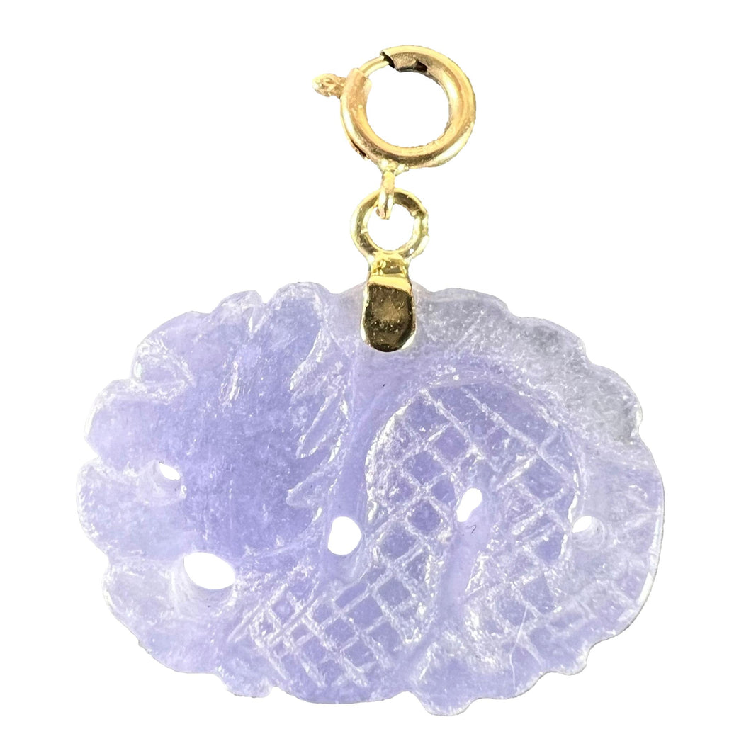 Vintage Carved Lavender Jade Dragon 14K Yellow Gold Charm Pendant