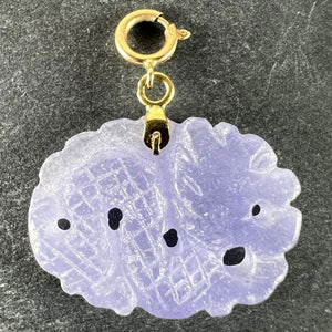 Vintage Carved Lavender Jade Dragon 14K Yellow Gold Charm Pendant