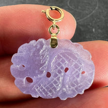 Load image into Gallery viewer, Vintage Carved Lavender Jade Dragon 14K Yellow Gold Charm Pendant
