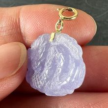 Load image into Gallery viewer, Vintage Carved Lavender Jade Dragon 14K Yellow Gold Charm Pendant
