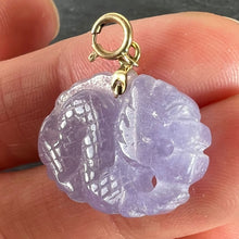 Load image into Gallery viewer, Vintage Carved Lavender Jade Dragon 14K Yellow Gold Charm Pendant
