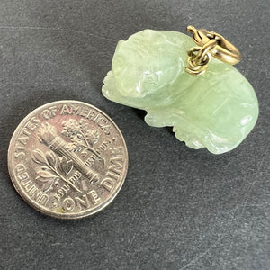 Vintage Carved Green Jade Tiger 9K Yellow Gold Charm Pendant