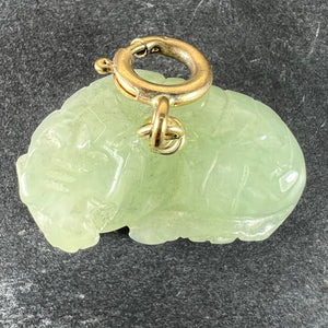Vintage Carved Green Jade Tiger 9K Yellow Gold Charm Pendant