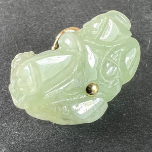 Vintage Carved Green Jade Tiger 9K Yellow Gold Charm Pendant