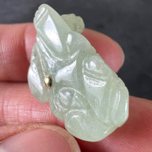 Load image into Gallery viewer, Vintage Carved Green Jade Tiger 9K Yellow Gold Charm Pendant

