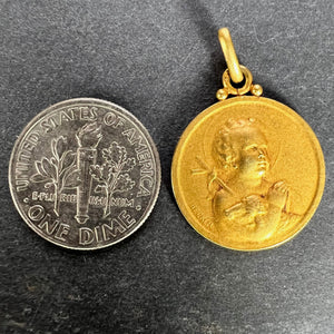 French Becker Lamb of God Jesus Child 18K Yellow Gold Medal Pendant