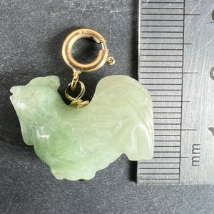 Vintage Carved Green Jade Rooster 9K Yellow Gold Charm Pendant