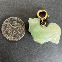 Load image into Gallery viewer, Vintage Carved Green Jade Rooster 9K Yellow Gold Charm Pendant
