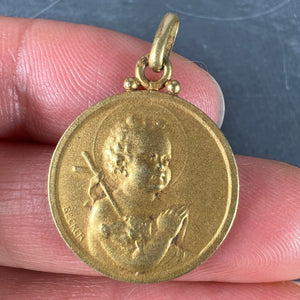 French Becker Lamb of God Jesus Child 18K Yellow Gold Medal Pendant