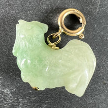 Load image into Gallery viewer, Vintage Carved Green Jade Rooster 9K Yellow Gold Charm Pendant

