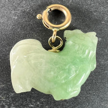 Load image into Gallery viewer, Vintage Carved Green Jade Rooster 9K Yellow Gold Charm Pendant
